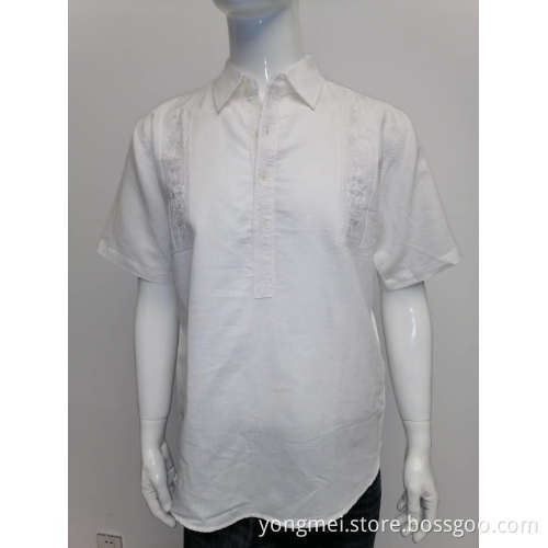 Men's ramie cotton short sleeve shirt in summer